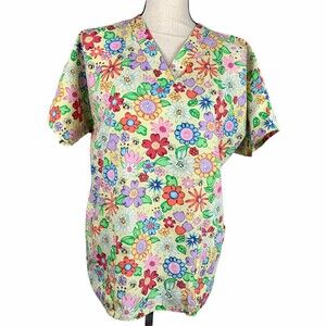 HQ Scrub Top Women S Floral Short Sleeve Scrub Top. V-veck Pockets